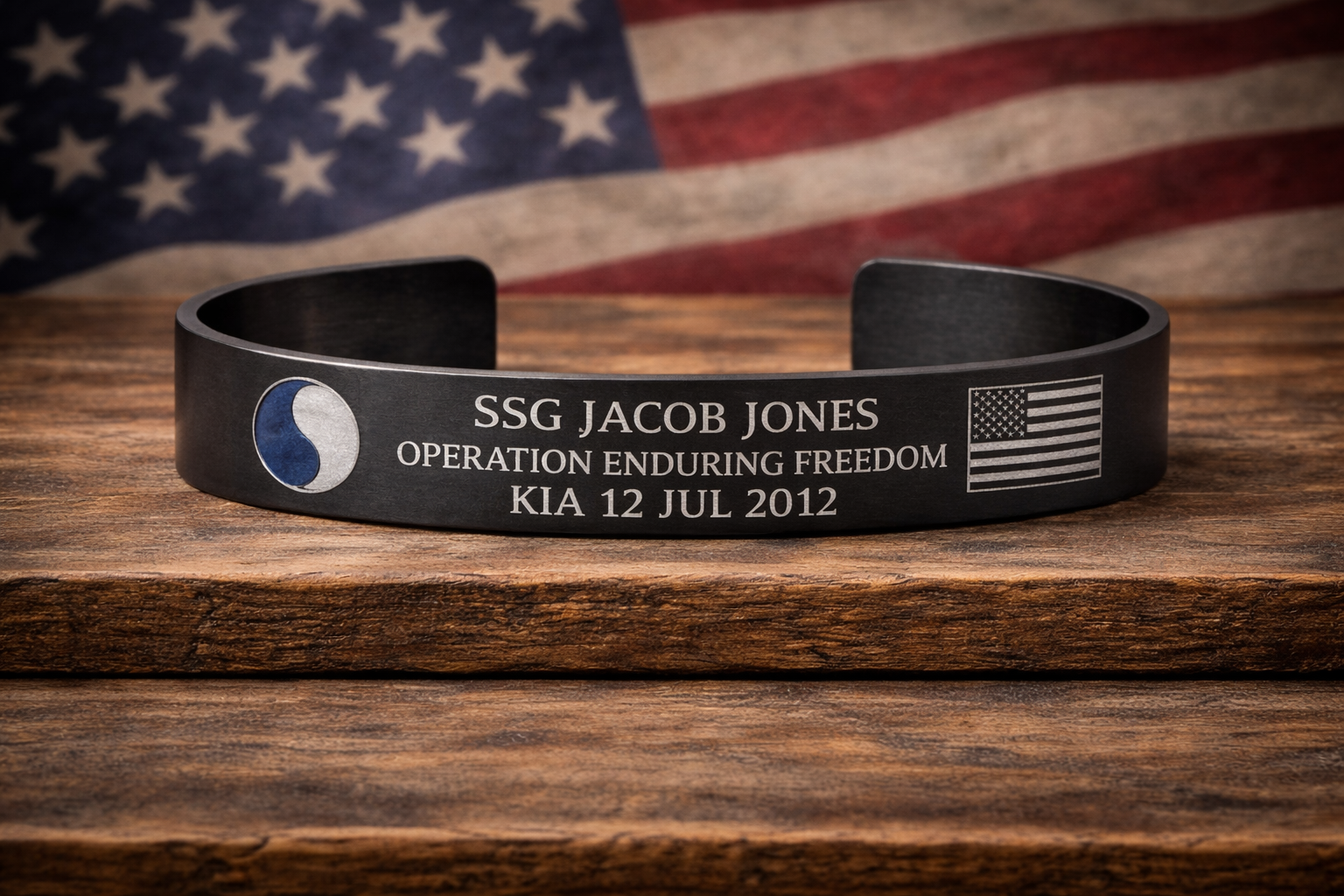 Black aluminum memorial bracelet display