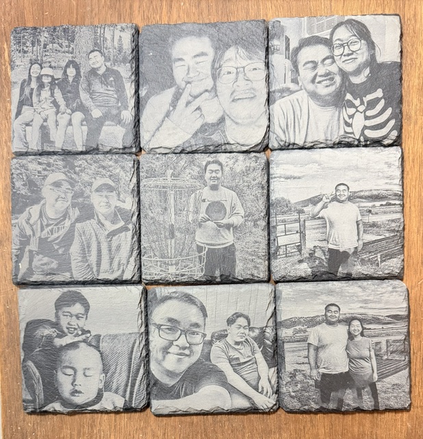 Custom memory photo coasters engraved on slate